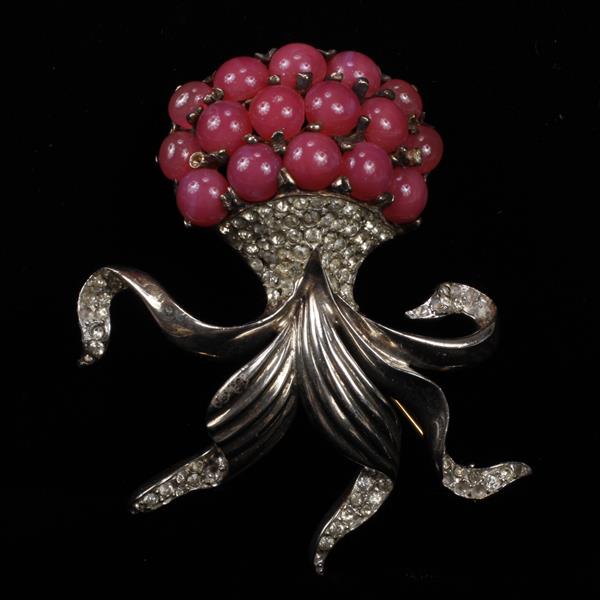 Appraisal: Reja Sterling Silver Flower Spray Brooch Pin with Pave Rhinestones