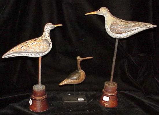 Appraisal: Three shorebird decoys two with paint decoration standing and h