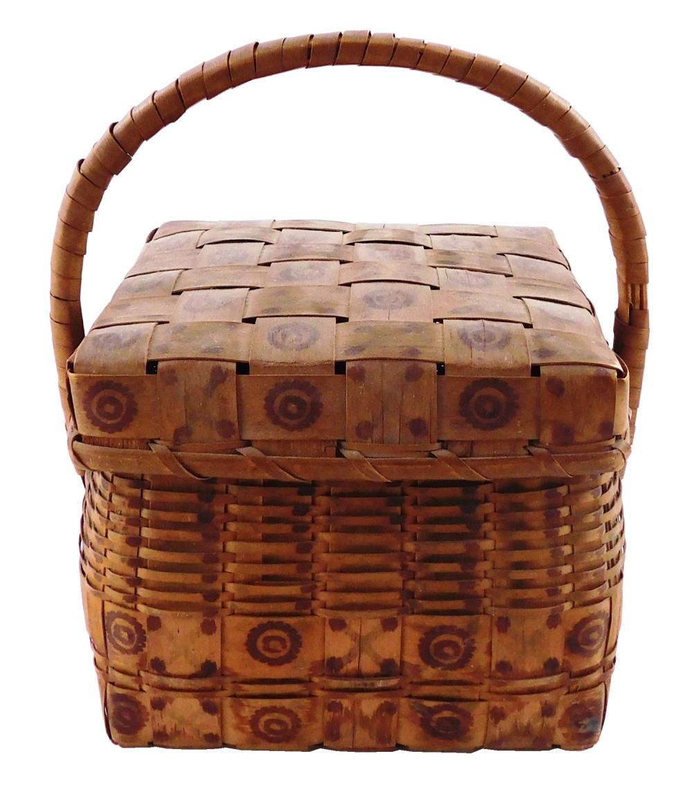 Appraisal: TRIBAL Native American early covered splint basket Northeast Woodlands God's