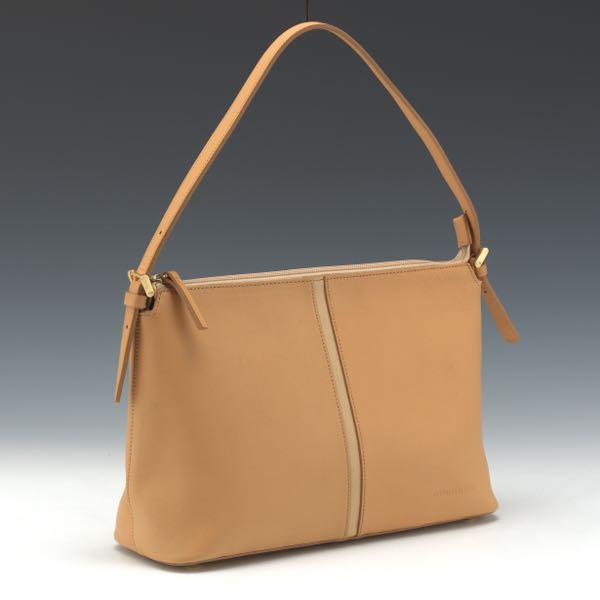 Appraisal: BURBERRY LEATHER SHOULDER BAG x x Tan leather trapezoid shape