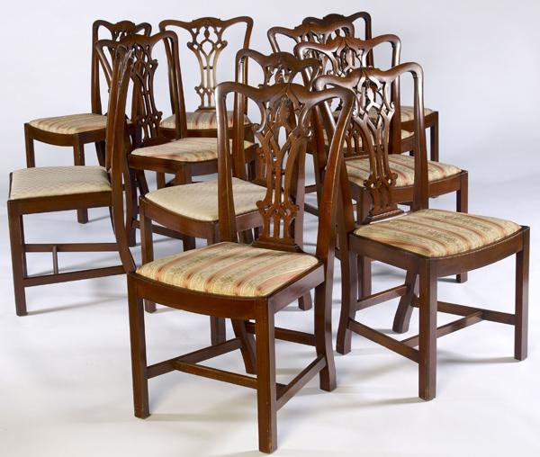 Appraisal: CHIPPENDALE STYLE Set of ten mahogany dining side chairs with