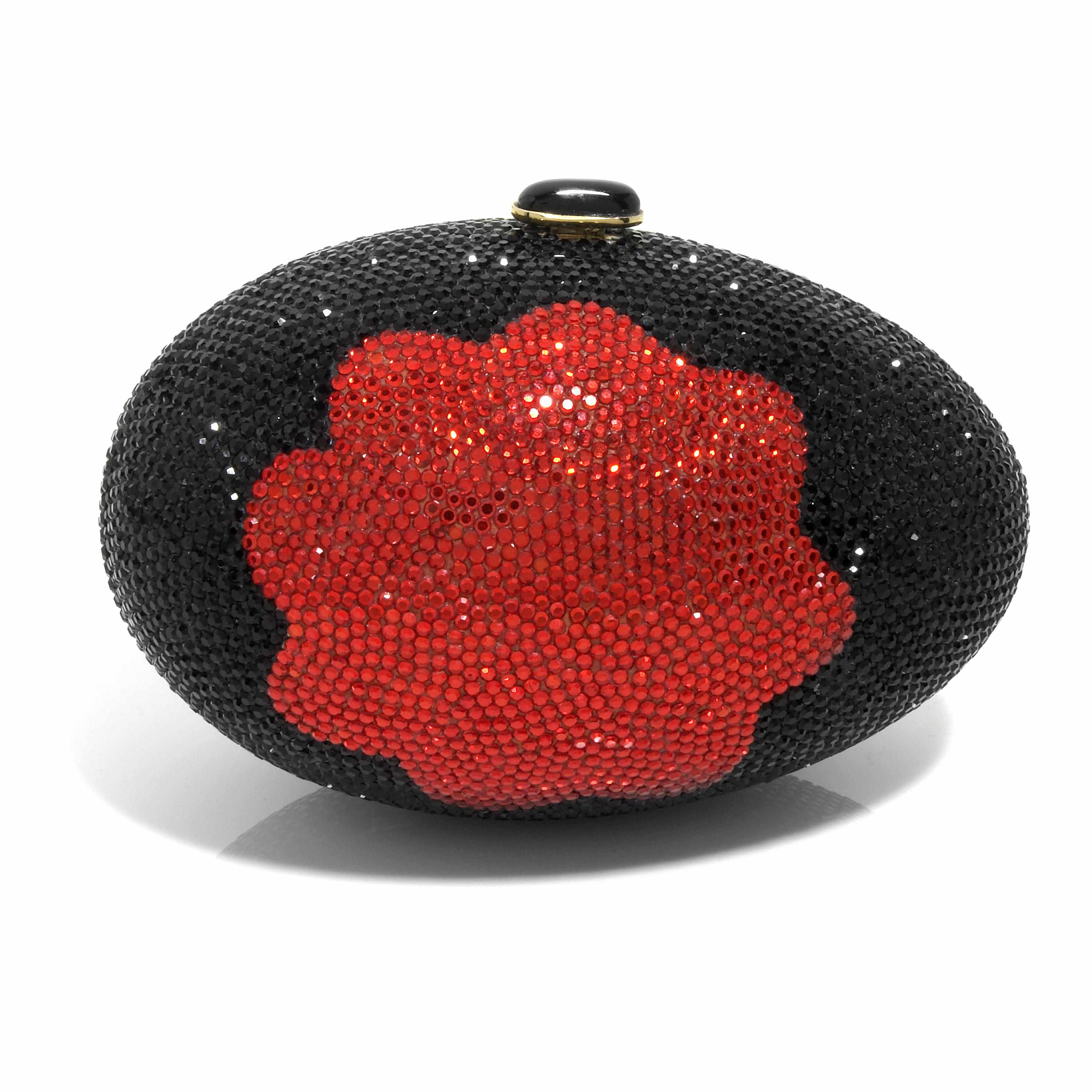 Appraisal: A black crystal egg purse with an orange-red crystal flower