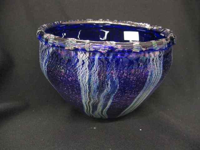 Appraisal: Eickholt Art Glass Bowl rich iridescent on cobalt '' diameter