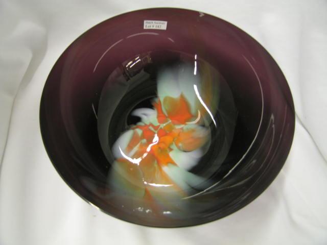 Appraisal: Studio Art Glass Bowl by Cornell multicolor on amethyst