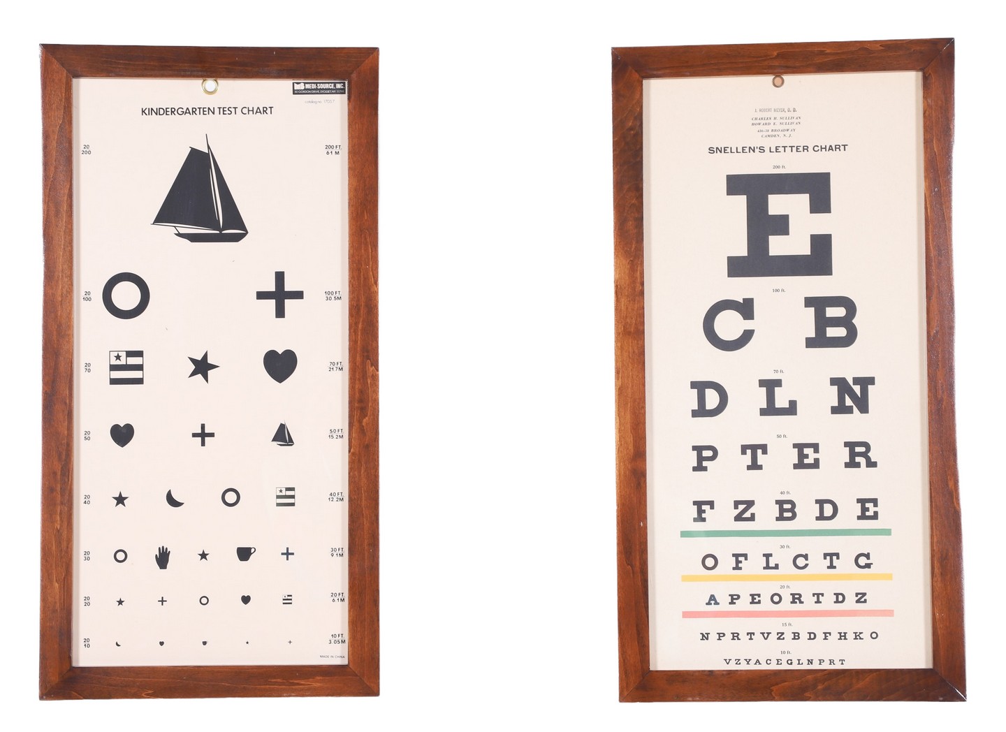 Appraisal: Framed Eye charts c o Kindergarten Test Chart Snellen's Letter