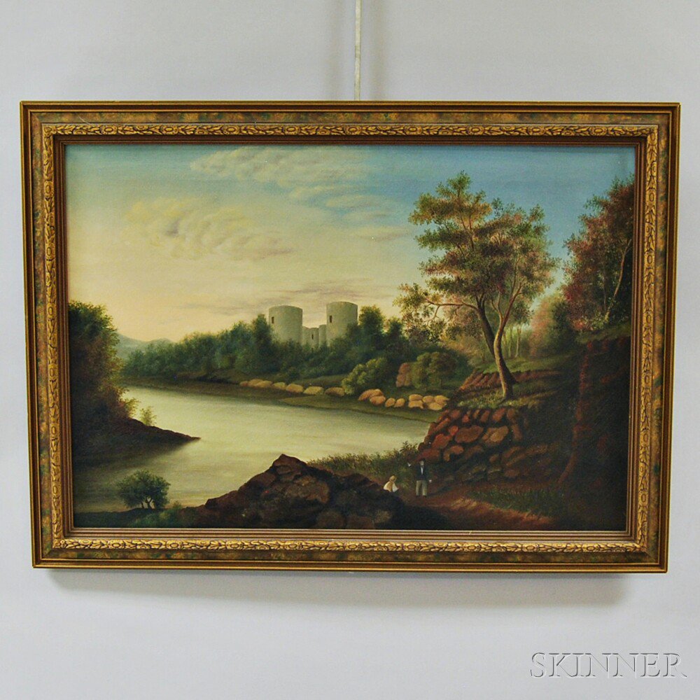 Appraisal: American School th Century River Landscape Unsigned Oil on canvas