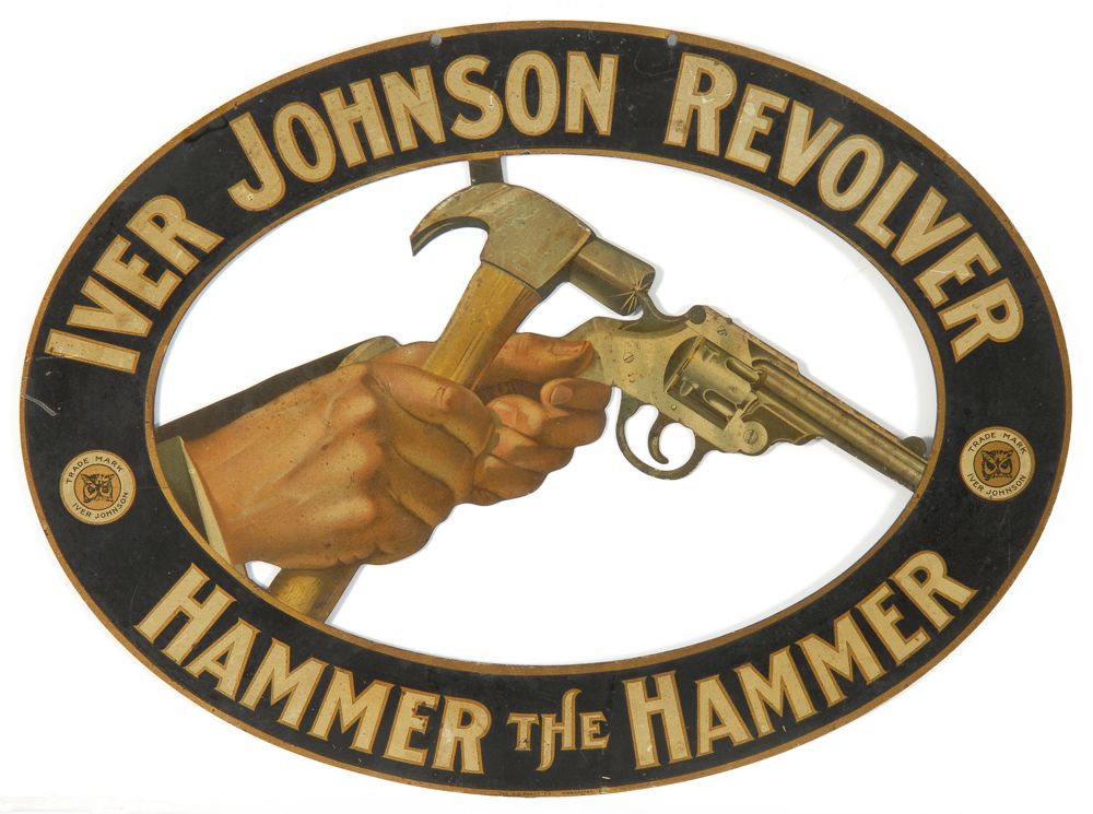 Appraisal: RARE DOUBLE-SIDED LITHOGRAPHED TIN ADVERTISING SIGN Circa Iver Johnson Revolver