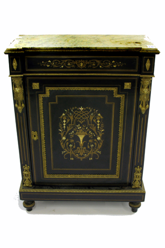 Appraisal: NAPOLEON III EBONIZED INLAID AND ORMOLU-MOUNTED SIDE CABINET French mid