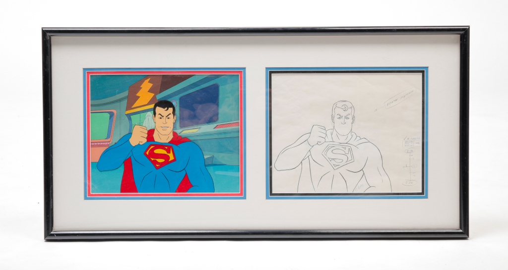 Appraisal: SUPERMAN ANIMATION CEL AND PENCIL DRAWING American fourth quarter th