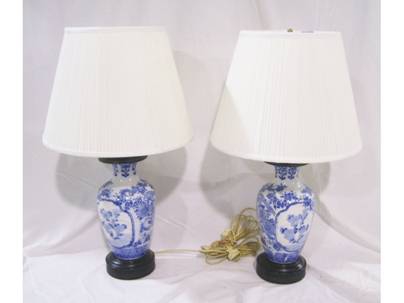 Appraisal: Pair Arita Ware Lamps Blue white porcelain body with floral