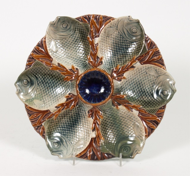 Appraisal: Minton majolica oyster plate late th century with six fish-form