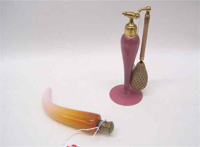 Appraisal: STEUBEN PLUM JADE ART GLASS PERFUME AND HORN-SHAPED ART GLASS