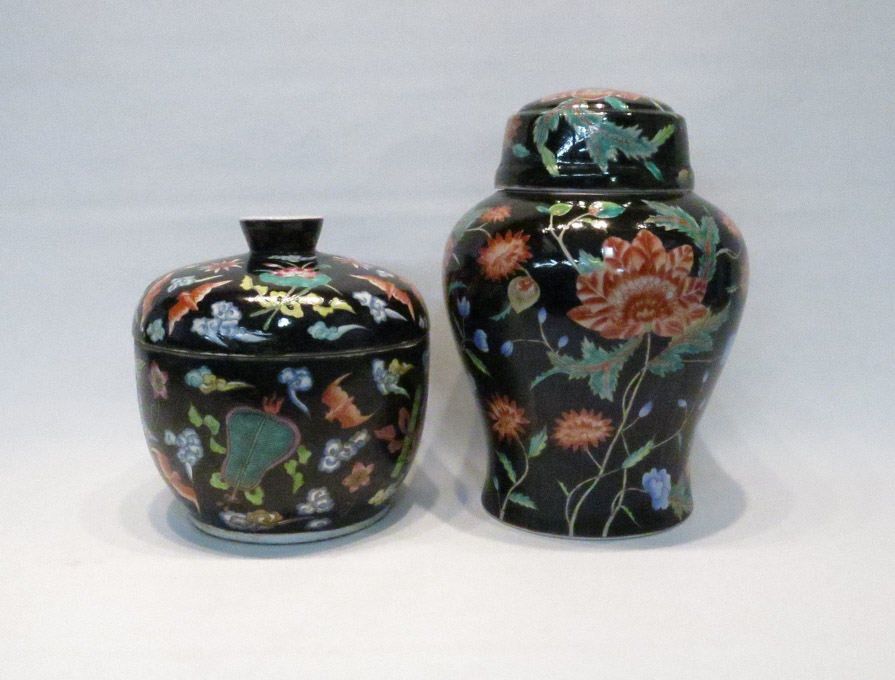 Appraisal: TWO CHINESE PORCELAIN FAMILLE NOIRE VESSELS heights and inches