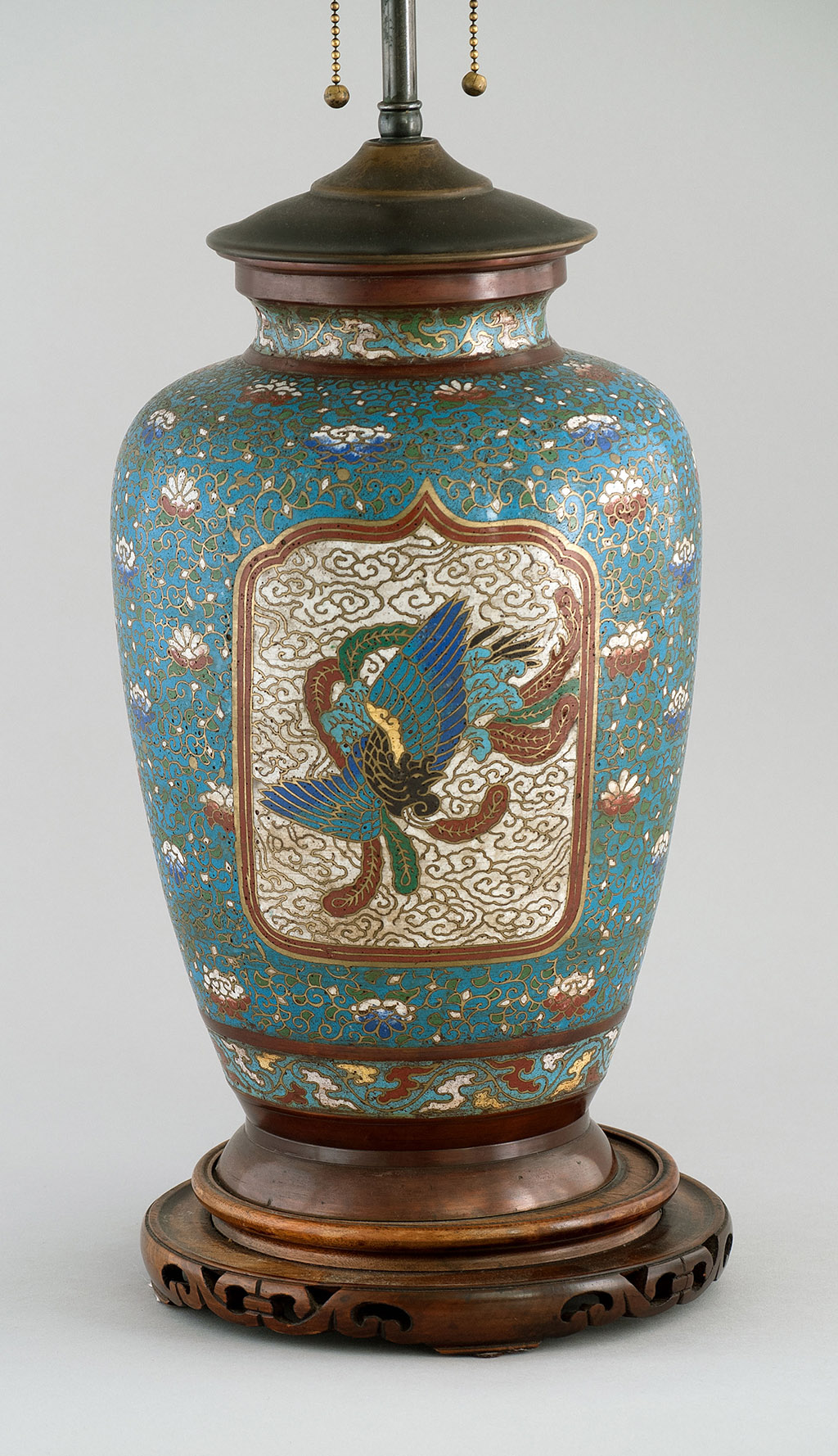 Appraisal: CHAMPLEV ENAMEL VASE th CenturyWith phoenix dragon and floral decoration