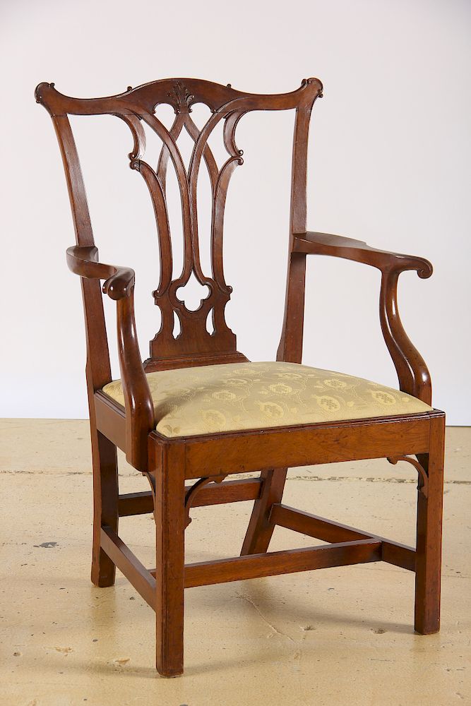 Appraisal: Philadelphia Chippendale Carved Mahogany Armchair Philadelphia Chippendale Carved Mahogany Armchair