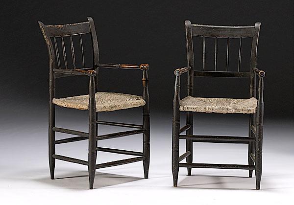 Appraisal: PAIR OF TURNED SPINDLEBACK ARMCHAIRS New York State ca -