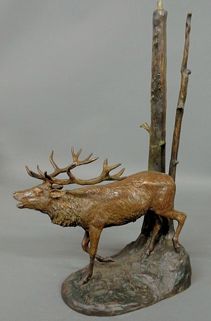 Appraisal: Cast bronze standing stag table lamp c signed VV h