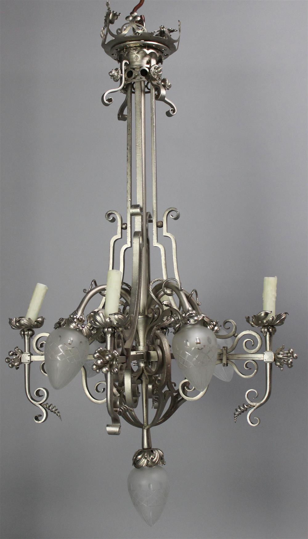 Appraisal: RENAISSANCE REVIVAL SILVER PATINATED FIVE LIGHT CHANDELIER h in Provenance