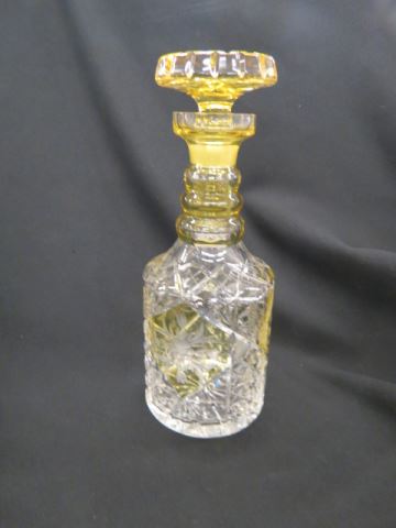 Appraisal: Cut-to-Clear Glass Decanter golden citrine with etched floral panels and