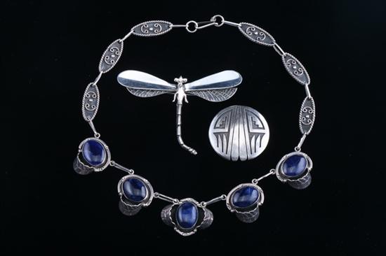 Appraisal: THREE PIECES SIGNED MEXICAN STERLING SILVER JEWELRY One decorative sodalite