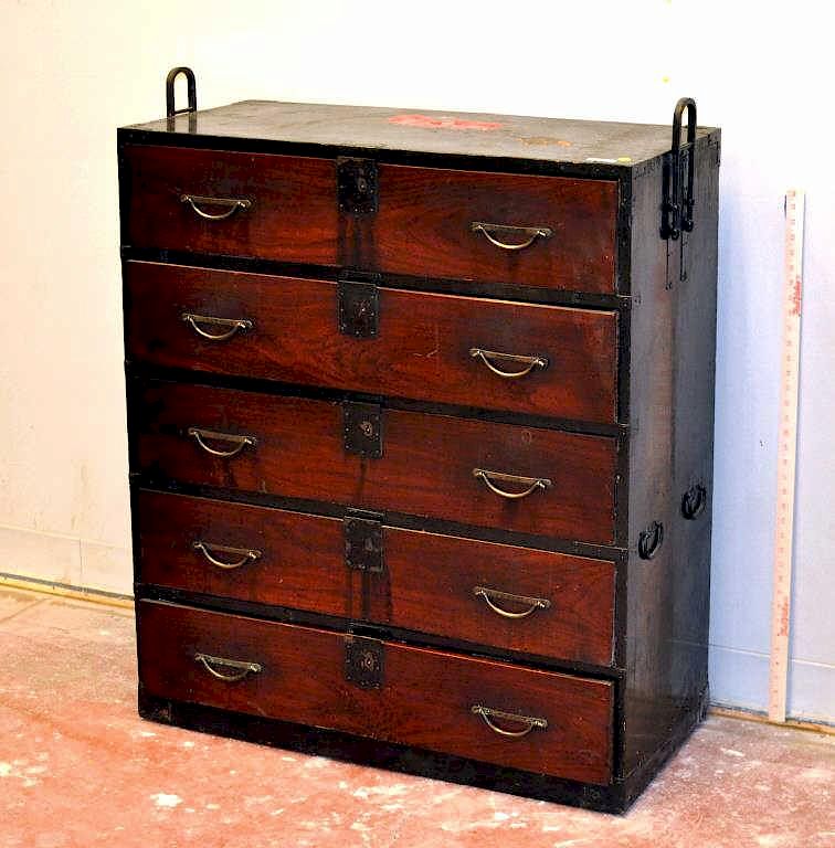 Appraisal: Japanese Five Drawer Tansu Japanese five drawer tansu Wax residue