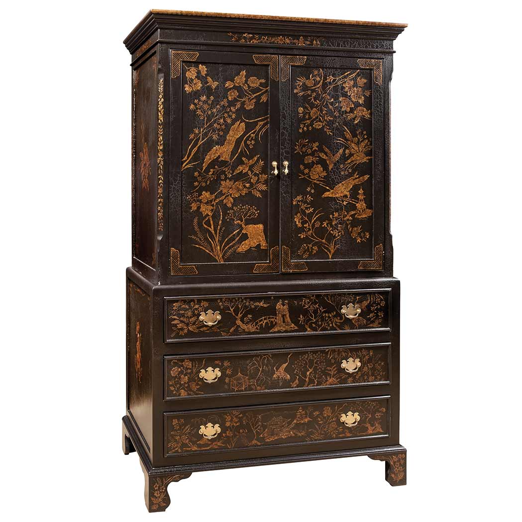 Appraisal: George II Style Black Japanned and Parcel Gilt Cabinet on