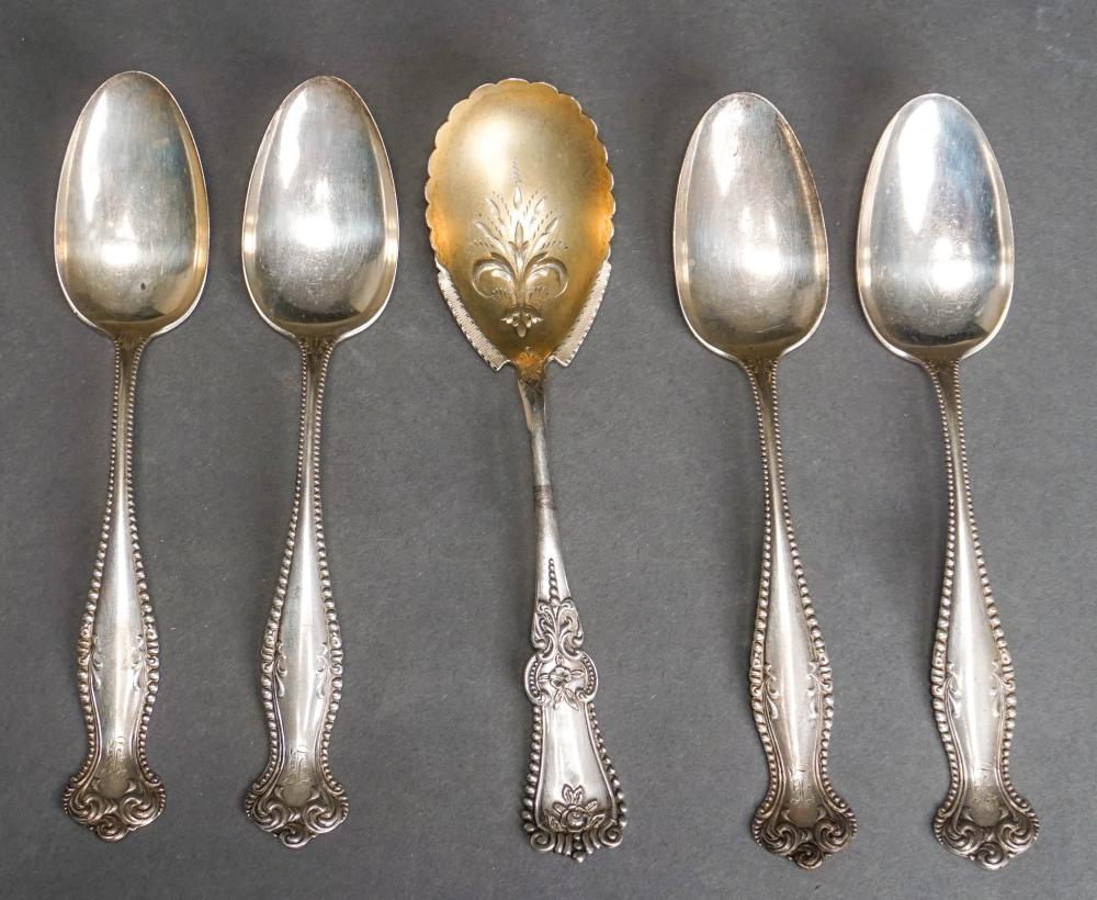 Appraisal: FOUR STERLING SILVER TOWLE 'CANTERBURY' TABLESPOONS AND AMERICAN PARCEL-GILT BERRY