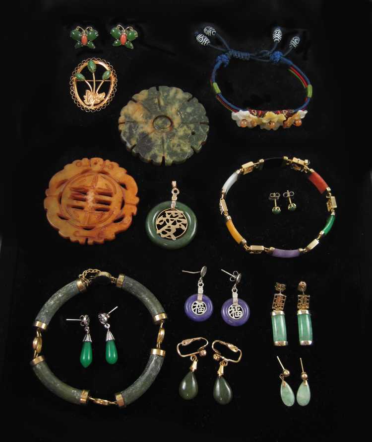 Appraisal: TWENTY-ONE ARTICLES OF JADE AND HARDSTONE JEWELRY including seven pairs