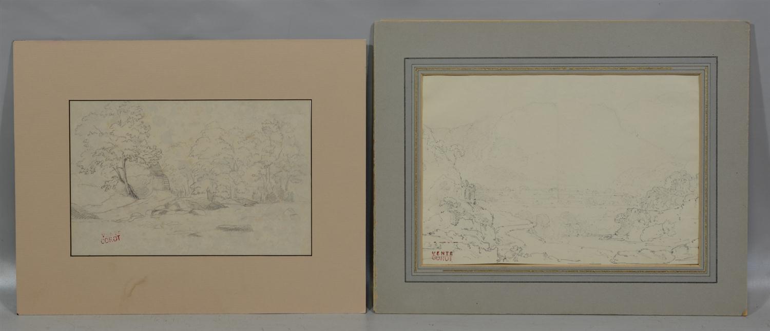 Appraisal: Vente Corot pencil on paper Landscapes laid down at edges