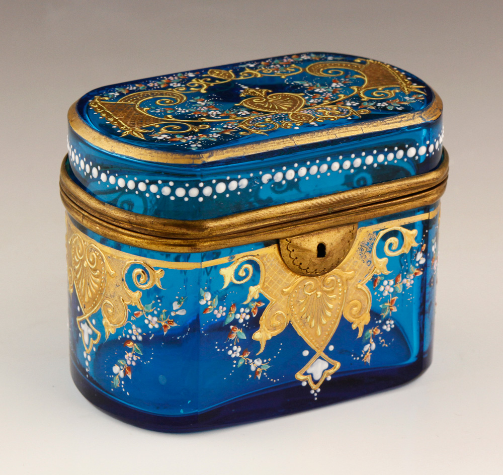 Appraisal: - Blue Jewel Casket Rich blue jewel casket with enamel