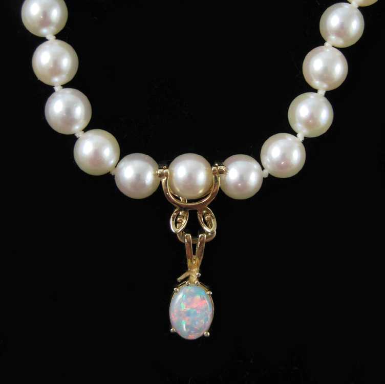 Appraisal: PRINCESS LENGTH PEARL NECKLACE WITH OPAL PENDANT An - inch