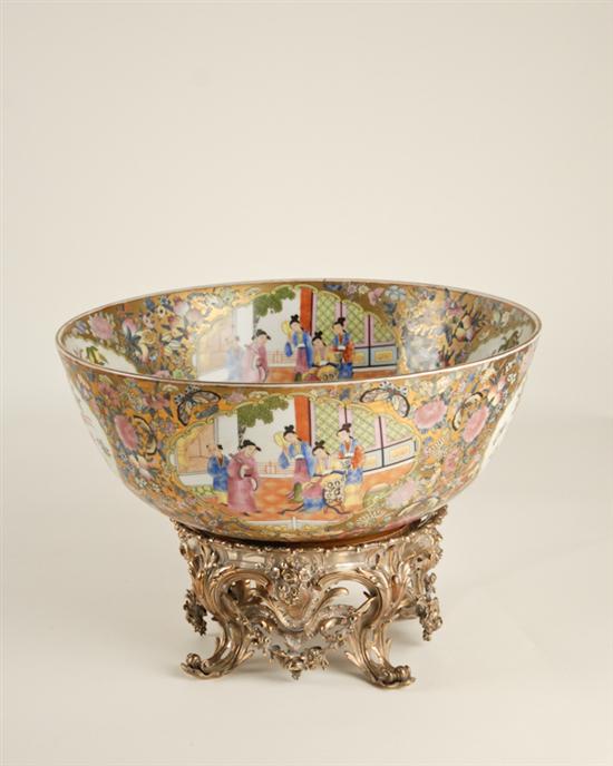 Appraisal: A Large Chinese Export Punch Bowl on a Silverplate Stand