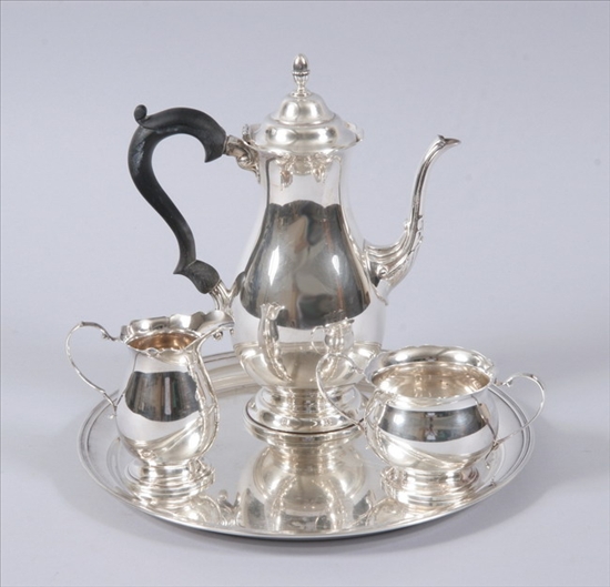 Appraisal: FOUR-PIECE AMERICAN STERLING COFFEE SERVICE Including Queen Anne-style coffee pot