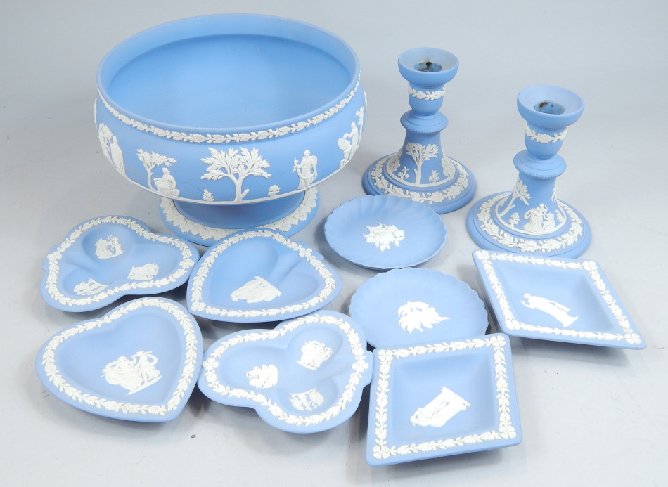 Appraisal: A quantity of Wedgwood blue Jasperware to include a bowl