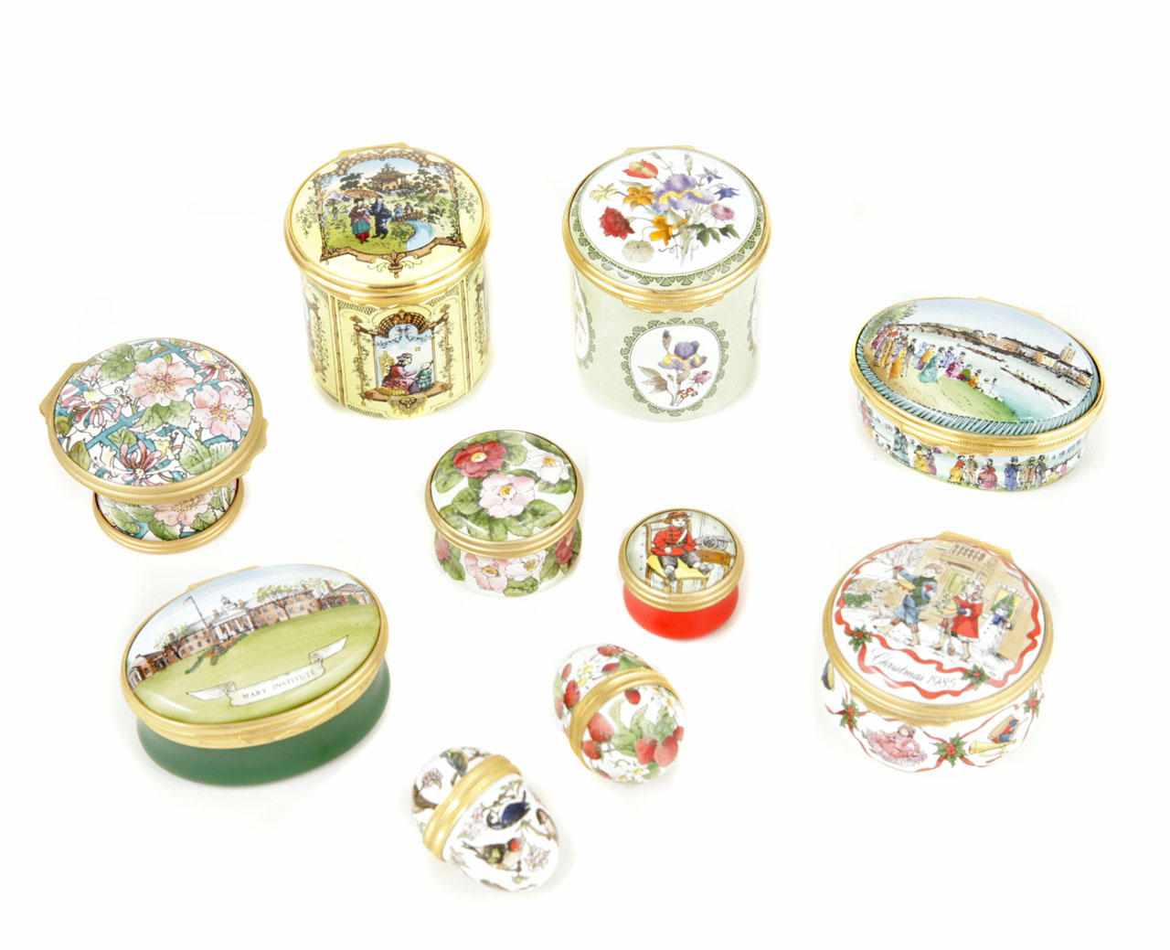 Appraisal: A group of twenty three Halcyon Days enamel boxes height