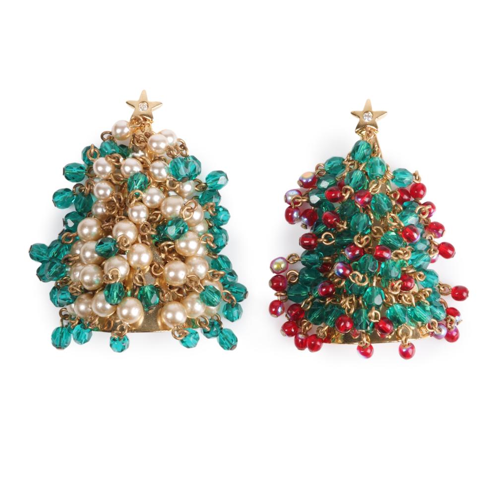 Appraisal: Two festive Hattie Carnegie dimensional Christmas tree pins One with