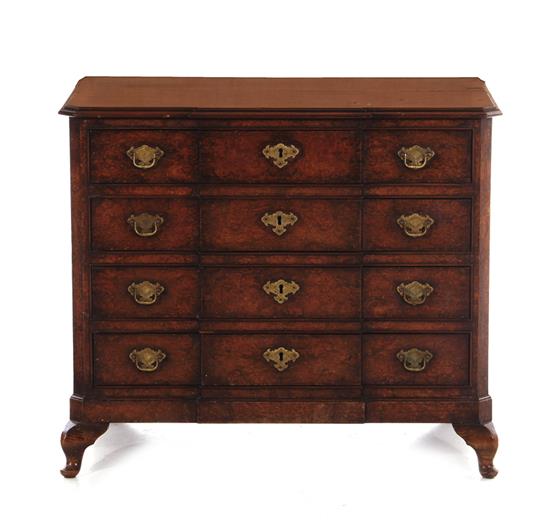 Appraisal: Diminutive Georgian style burl walnut chest of drawers circa crossbanded