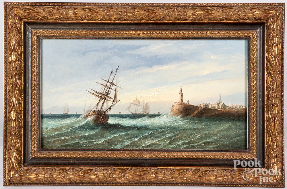 Appraisal: Henry Van Wyk oil on wood panel harbor scene Henry