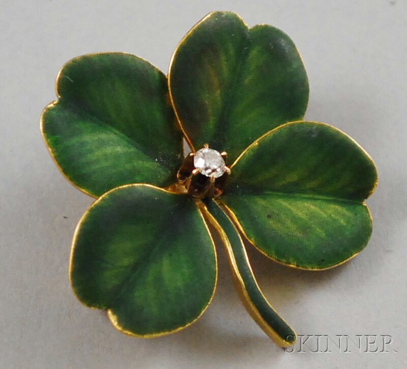 Appraisal: kt Gold Enamel and Diamond Clover Brooch total dwt wd