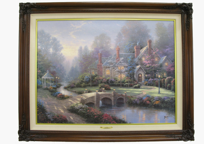 Appraisal: THOMAS KINKADE OIL EMBELLISHED COLOR PRINT ON CANVAS American born