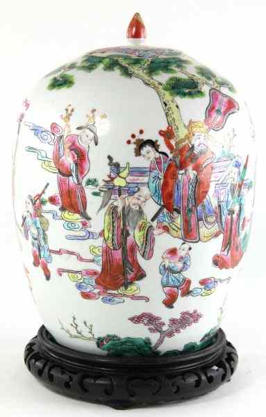 Appraisal: Chinese Export Ginger Jarearly th century decorated with figures throughout