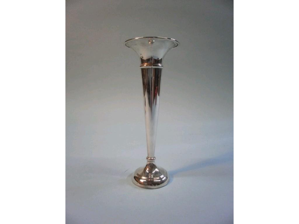 Appraisal: A silver trumpet shaped specimen vase Birmingham cm high