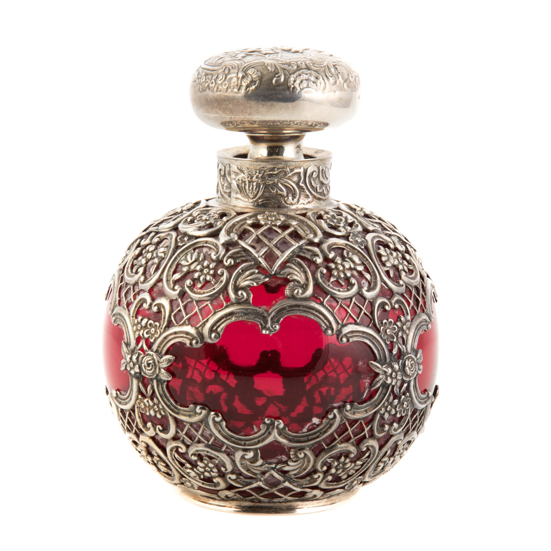 Appraisal: Victorian ruby glass sterling scent bottle William Comyns Sons London