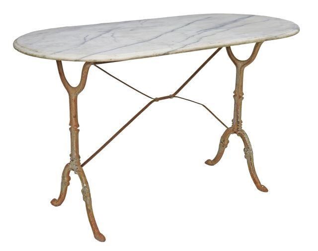 Appraisal: French marble-top cast iron bistro table early th c oval