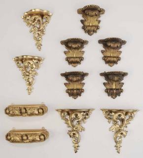 Appraisal: Group of Eleven Shelf Brackets five plaster gold painted brackets