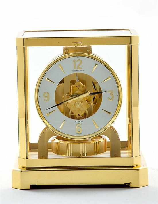 Appraisal: Le Coultre Atmos shelf clock Switzerland circa glass and brass