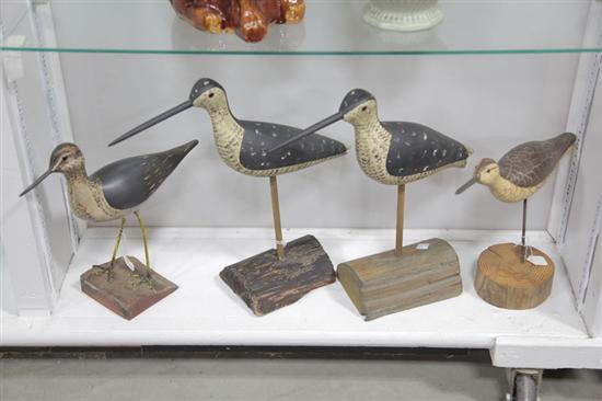 Appraisal: FOUR SIGNED SHOREBIRD DECOYS Contemporary carved and painted wood decoys