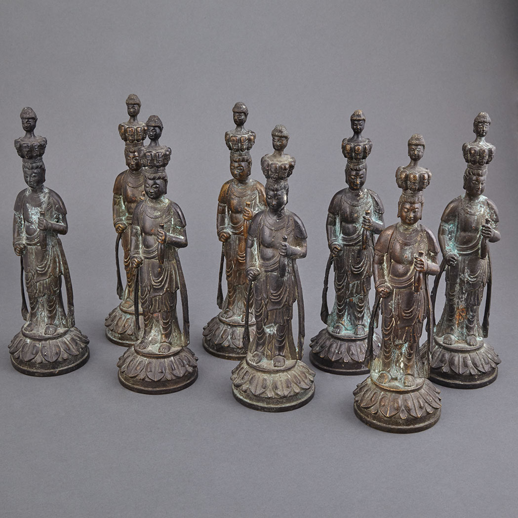 Appraisal: Group of Eight Chinese Bronze Bodhisattvas Ming Style Standing on