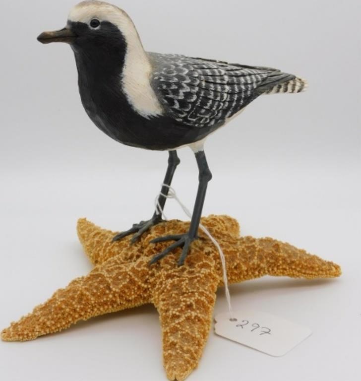 Appraisal: UNSIGNED STAN SPARRE DENNIS MA CARVED ANDpainted shorebird decoy on