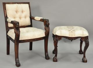 Appraisal: Victorian carved armchair and stool ht in wd in Victorian